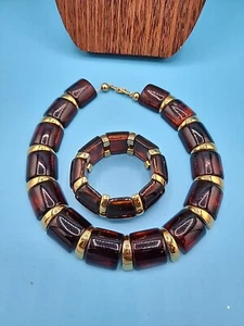 Vintage Napier Tortoise Collection Lucite Necklace & Bracelet Set 1980s - Picture 1 of 8