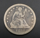1858 Seated Liberty Silver 25c Quarter  - B4148