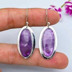Beautiful Purple Amethyst Gemstone Handmade 925 Sterling Silver Jewelry Earrings - Picture 1 of 5
