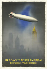 Hindenburg Zeppelin Over New York City Vintage 1936 Travel Poster