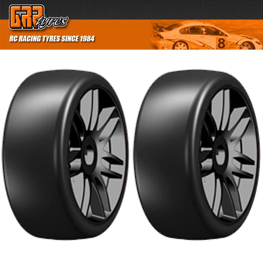 GRP GTX02-S1 1:8 GT T02 SLICK S1 XXSoft Belted Tire w/Spoked Black Wheel (2) - Image 1 of 1