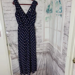 My Michelle Women Jumpsuit Romper SZ Medium Blue Pockets Chiffon Elastic Waist - Picture 1 of 16