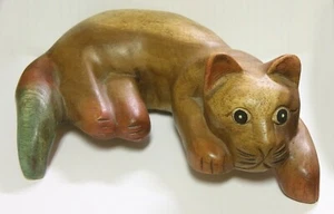Wood Handmade Cat,Laying Down, Whimsical, Folk Art Very Unusual - Picture 1 of 6