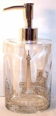 Bella Lux Oval Clear Heavy Glass Chrome Soap Pump Dispenser Paris Eiffel Tower - Image 1 of 4