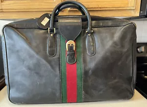 Gucci Vintage 1960’s Leather Sylvie Web Leather Lock Extra Large Suitcase No.67 - Picture 1 of 23