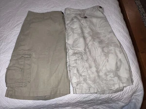 2 Pair PARADISE COLLECTION Hawaiian Print & Khaki Linen Cotton Cargo Shorts 40 - Picture 1 of 8