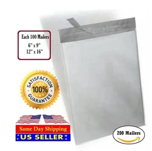 100 6X9 & 100 12x16 Poly Mailers Self Sealing Shipping Envelopes Bags 2.0Mil - Picture 1 of 5