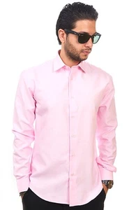 Camicia elegante uomo rosa tinta unita sartoriale slim fit cotone antirughe nuova AZAR MAN - Foto 1 di 4