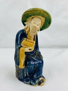 Antique Chinese Export Dark Blue Glazed Ceramic Pottery Mudman Figurine - Picture 1 of 7