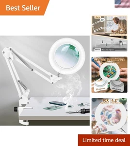 Versatile LED Magnifier with Clamp - 10X Glass Lens for Close Work Excellence - Picture 1 of 9