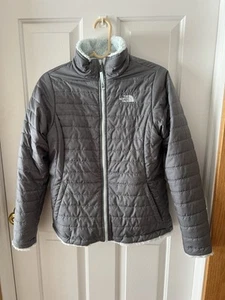 The North Face Reversible Jacket Girls XL Youth Puffer / Fleece Gray Coat EUC - Picture 1 of 7