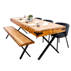 Butchers Block Dining Table with X Legs | Solid Oak and Reclaimed Timber Style - Picture 1 of 8