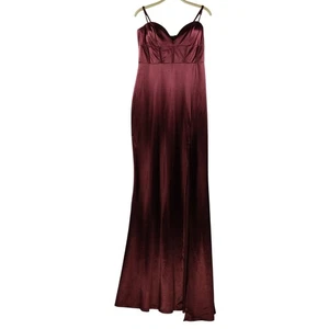 Trixxi Damen verstellbare Träger Satin Stretch Maxikleid Burgund Größe 13 - Bild 1 von 14