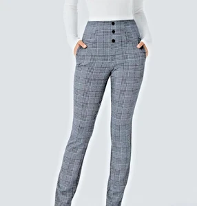NWT Halara Flex High Waist Skinny Houndstooth Plaid Work Pants Career Navy Sz M - Picture 1 of 7