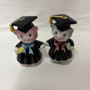 Vintage PY Miyao Japan Anthropomorphic Graduation Cats Salt & Pepper Shakers HTF - Picture 1 of 6