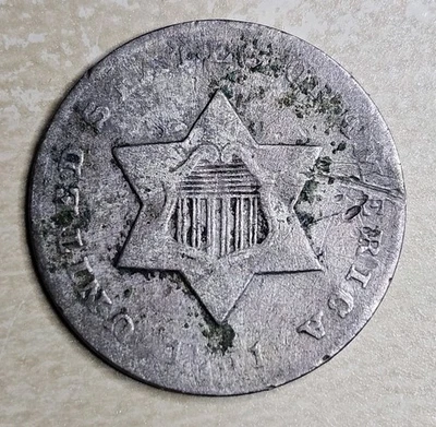 1851-O Three Cent Silver Trime Piece F Fine Or Very Fine Detail Scratch  - Image 1 of 4
