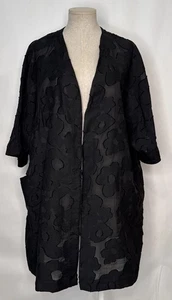MARINA RINALDI Lino Negro Floral Plumero Traje de Baño Cubierta Chaqueta Ligera Talla L - Imagen 1 de 10