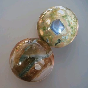 Lot Of 2 Crystal Fluorite w/ Agate and Green Forest Jasper Spheres - USA - Picture 1 of 2