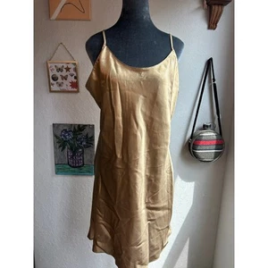 Retro - goldenes Metallic Mini Schlupf Kleid - Gr. Large - Y2K - futuristische Träger verstellbar - Bild 1 von 5