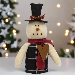 Primitive Made in USA Christmas 12" Snowman w/Top Hat & Rusty Heart - Picture 1 of 4