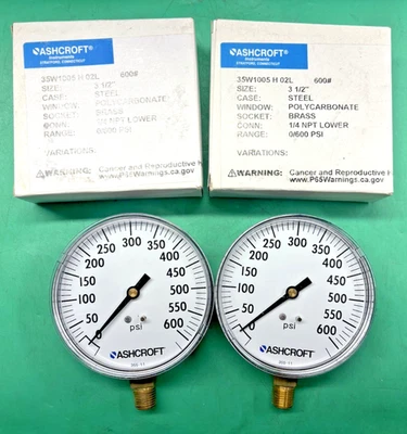 LOT OF 2⏱️NOS ASHCROFT 35W1005H02L600# PRESSURE GAUGE 0-600PSI 3.5" 1/4 NPT⏱️FS - Image 1 of 4