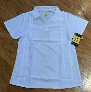 WonderWink Women’s COLLARED V-Neck Scrub TOP~Small~S/S WHITE Chest Pocket NWT - Picture 1 of 8