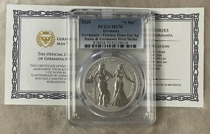 2020 Germania Mint 5 Mk 1oz Silver Italia & Germania PCGS MS70 First Strike &COA - Picture 1 of 3