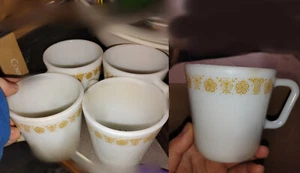 Vintage PYREX Butterfly Gold Coffee Cups #1410 Set of 5 milk glass lot - Picture 1 of 1