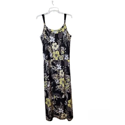 Maxi Vestido Susan Graver Talla LP Elástico Sin Mangas Cintura Elástica Negro Floral Foto 1 de 4