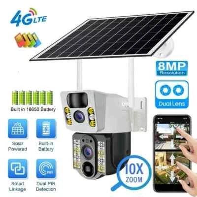 Telecamera Solare Doppia con Sim 4g 8Mpx 4k Zoom 10x - Immagine 1 di 4