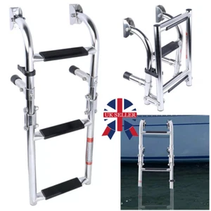Folding Boarding Ladder Foldable Transom Boat Ladder 3 Step Stainless Steel U - Picture 1 of 13