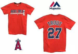 Red Los Angeles Angels Baseball Mike Trout #27 Reel ‘Em In 100% Cotton T-Shirt - Picture 1 of 11