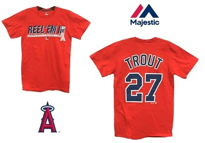 Camiseta roja de béisbol de los Angeles Angels Mike Trout #27 Reel 'Em en 100 % algodón Foto 1 de 4