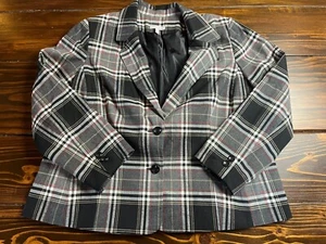 Fashion Bug Jacket, Women's 20W, Gray Black White, Plaid, Blazer, Shoulder Pads - Picture 1 of 6