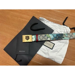 GUCCI Belt Floral GG Blooms GG Supreme Metal Cat Tiger 80/32 leather USED - Picture 1 of 4