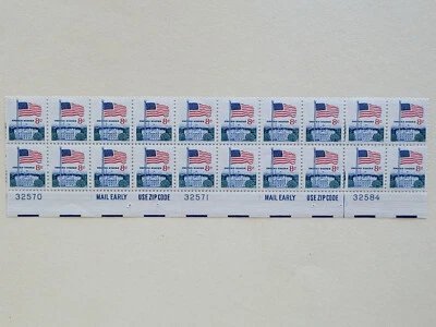 US Flag and White House Stamp 8c Plate Block of 20 Scott #1338F MNH - image 1 of 4