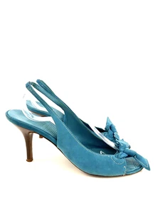 BALLY Egadi Blue Suede Slingback Bow Front Shoes Quiet Luxury EU38 US7.5 - Picture 1 of 12