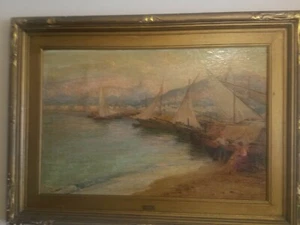 Pintura al óleo Carlo Ferranti escena de la bahía de Nápoles - Imagen 1 de 2