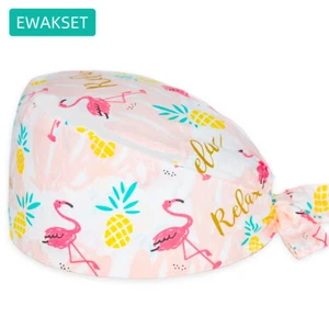 New Pink Flamingo nurse cap cotton spa beauty salon Dentist nursing scrubs caps - Picture 1 of 8