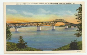 Postal de colección Bridge Across Lake Champlain Uniting New York and Vermont de colección de Nueva York - Imagen 1 de 2