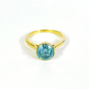 3CT Azul Creado en Laboratorio Diamante Anillo Oro Amarillo Chapado Portuguesa - Imagen 1 de 6