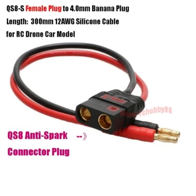 RC BLACK QS8-S Female Anti-Spark Plug to 4.0mm Banana 300mm 12AWG Silicone Cable - Image 1 of 4