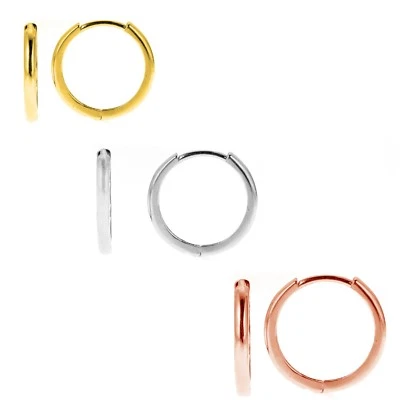 14K Solid Gold Huggy Huggie Hoop Earrings Yellow, White or Rose Pink - Image 1 of 3