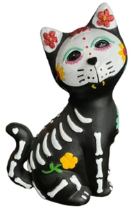 Halloween Decor Sugar Skull Black Cat Figure Day Of The Dead Skeleton Pet - Picture 1 of 4