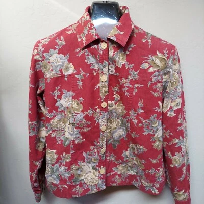Travel Smith Mujer Pequeña Regular Roja Floral Camisa Abotonada Chaqueta Ligera Foto 1 de 4