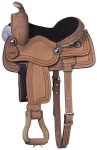Silla de montar occidental de 12 pulgadas - cuero áspero - herramientas de alambre de púas - cantle con cordones - Imagen 1 de 5
