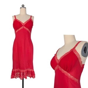 Vintage Slip Dress Empire Lace Ruffle Fairy Retro 60s Orange Pink Fairy Delicate - Picture 1 of 13