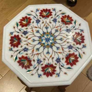 12" Marble Table Top Round Floral Inlay Home Decor - Picture 1 of 3