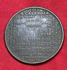 1773 Calendar Token Or Medal Brass 42mm Moon Cycles, Days In Month, Holidays Etc
