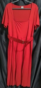 Asos Red Dress Sz UK18 EU 46 US 14 Pleated Belted Square Neck Maxi Short Sleeve - Picture 1 of 8